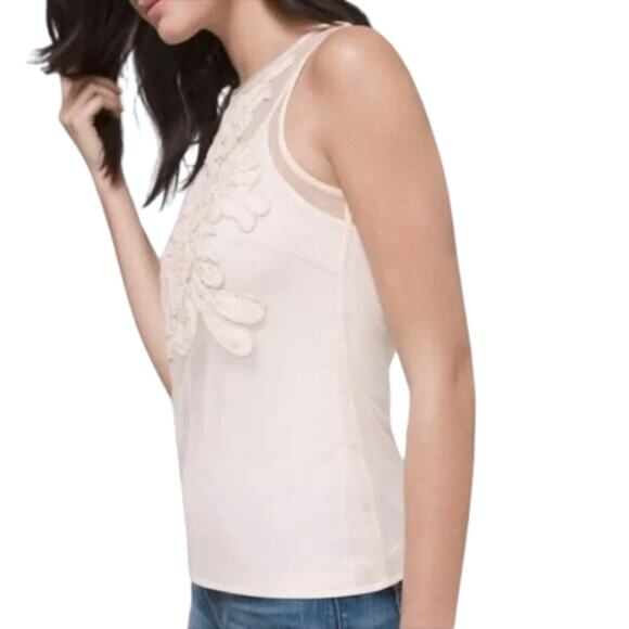 WHBM Blush Pink Mesh Beaded Appliqué Sleeveless Top NWT Size XS - Picture 2 of 4